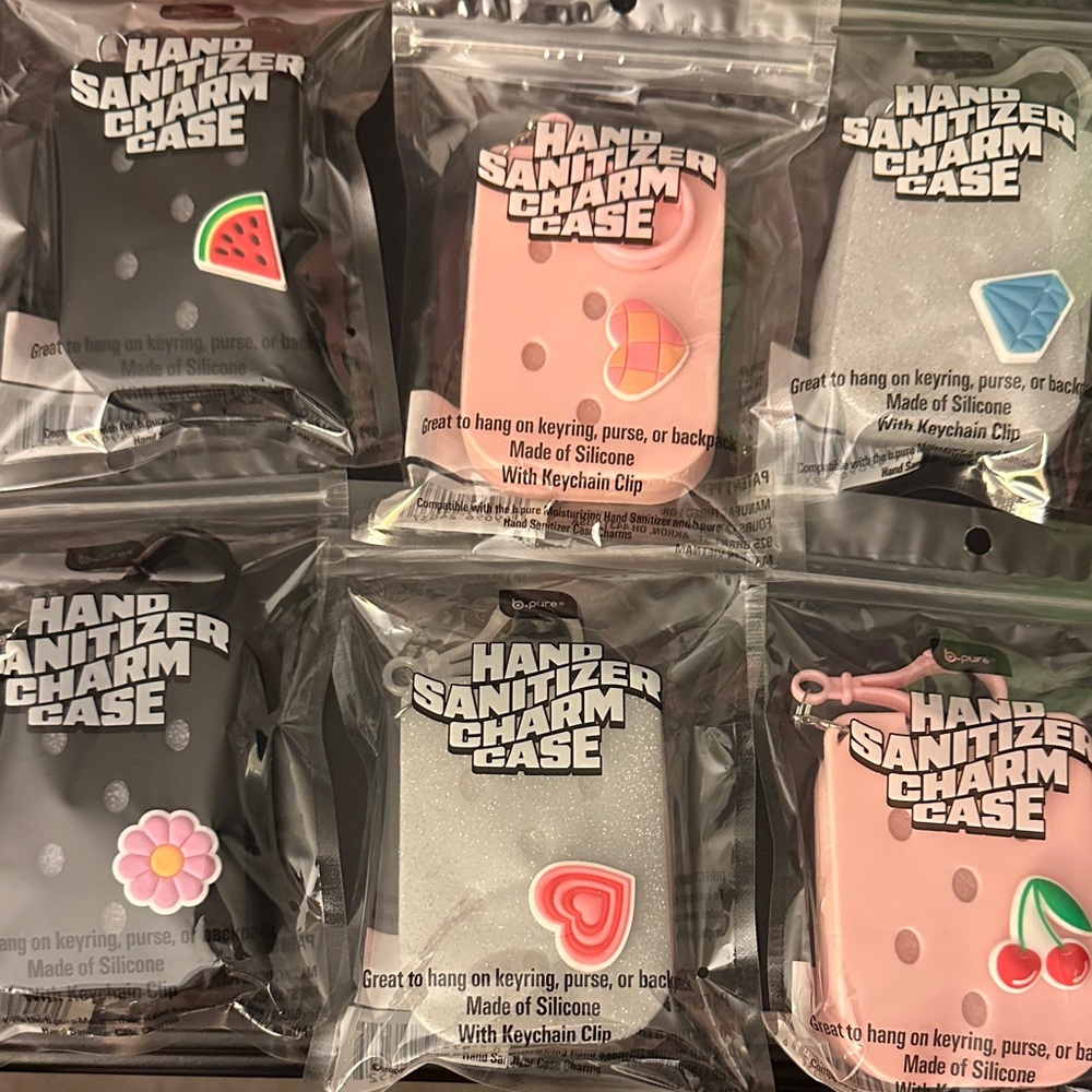 Set of 6 Hand Sanitizer Cases with charms watermelon 🍉 heart ❤️ flower 🌸 💎
